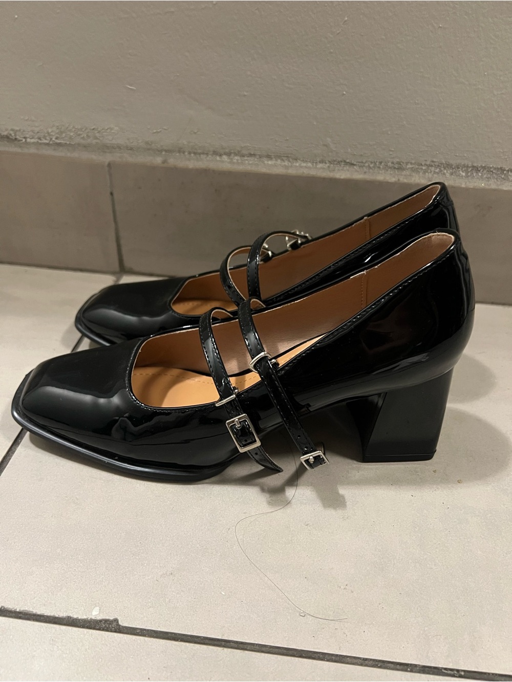 Black Patent Mary Jane Block Heel Pumps